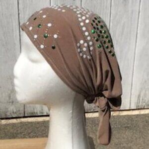 TAN Pre-Tied Stud Chemo Cap Slip On Bonnet Hijab Undercap #6
